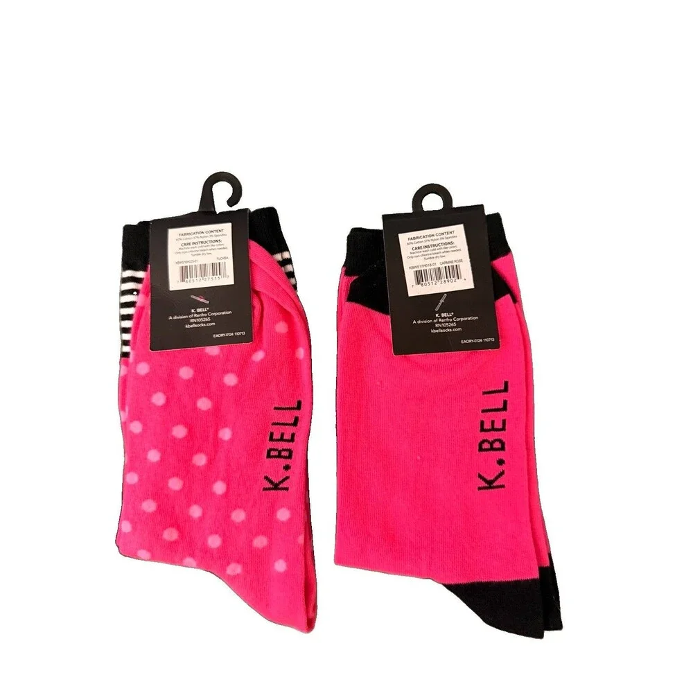 K Bell Womens Cat Crew Socks Lot 2 Pink Novelty Kitty Shoe Size 4-10 New
